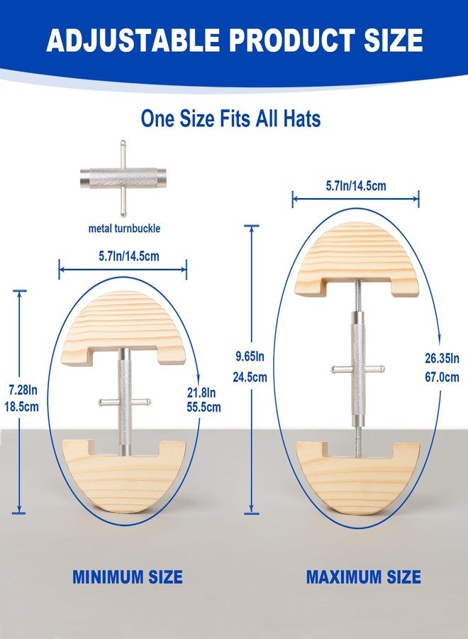 Tusirgre Hat Stretcher, Cowboy Hat Stretcher for Fitted Hats, Adjustable Stretched Size 7 to 8 3/8, Hats Jack Fits All Kind of Caps - Lever Principle Wrench, Wooden Extender Widener for Cowboy Baseball Caps - Image 4